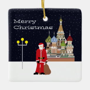 Santa In Moskva jul Ceramic Ornament