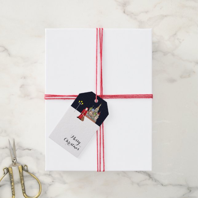 Santa In Moskva-Juletiketter Presentetikett (Med Snöre)