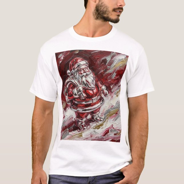 Santa in Motion – Painterly Holiday Spirit T Shirt (Framsida)