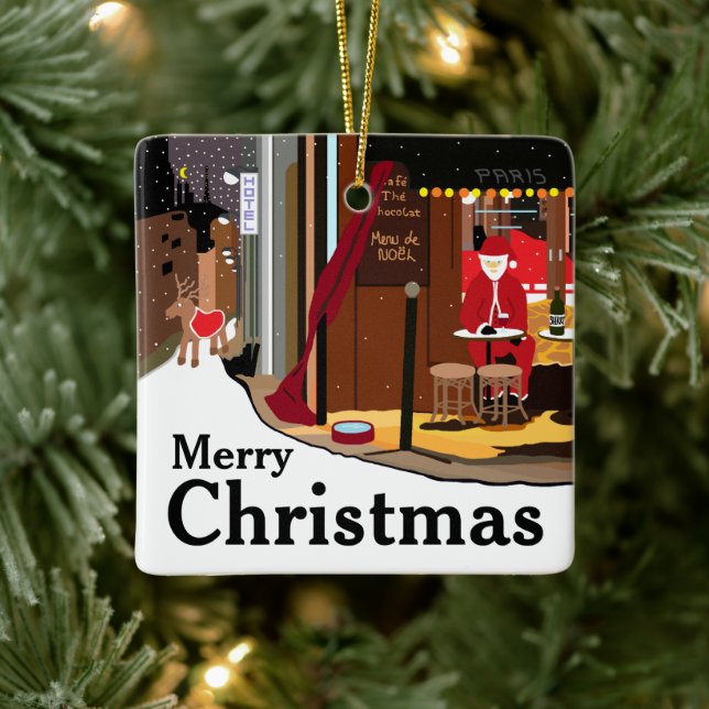 Santa in Paris jul Ceramic Ornament (Träd)