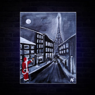 Santa in Paris Painting av Alfred Fox Canvastryck