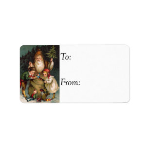 Santa in the Forest Vintage Gift Märkre Adressetikett