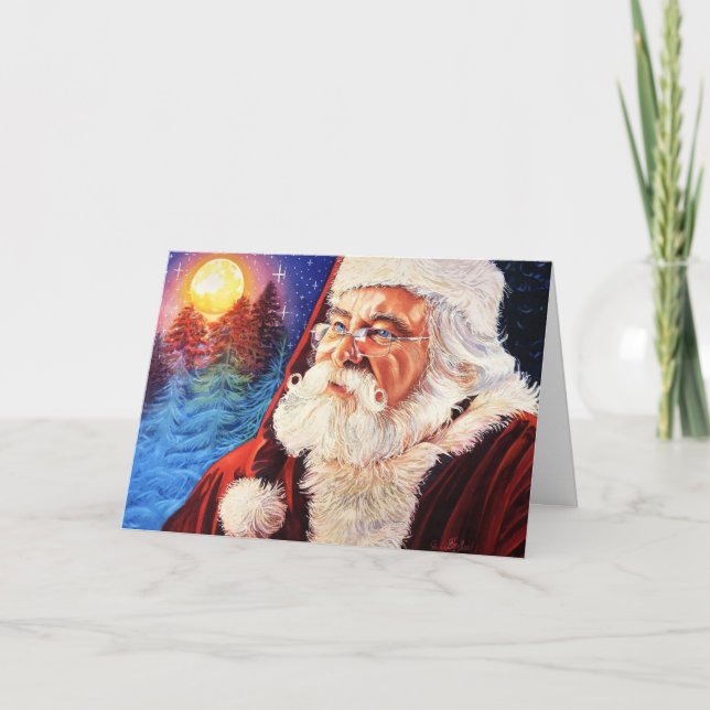 Santa in the Moonlight Christmas Card Tack Kort (Framsida)