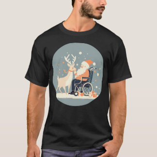 Santa In Wheelstol Pating Reindeer T Shirt