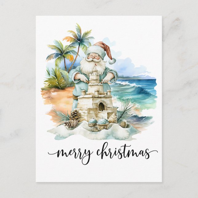 Santa is building Sand Castle for Christmas Vykort (Framsida)