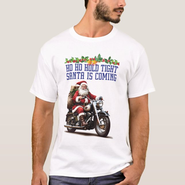 Santa is Coming Men White T Shirt (Framsida)