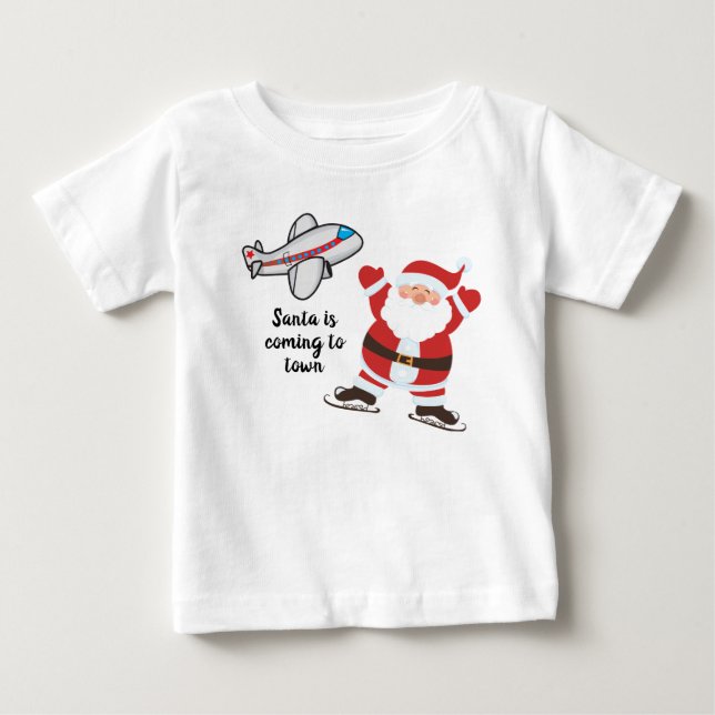 Santa is coming to town plane t-shirt for kids  (Framsida)