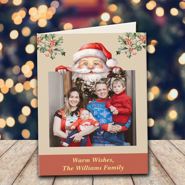 Santa is here Family Photo Editable Kort (Skapare uppladdad)