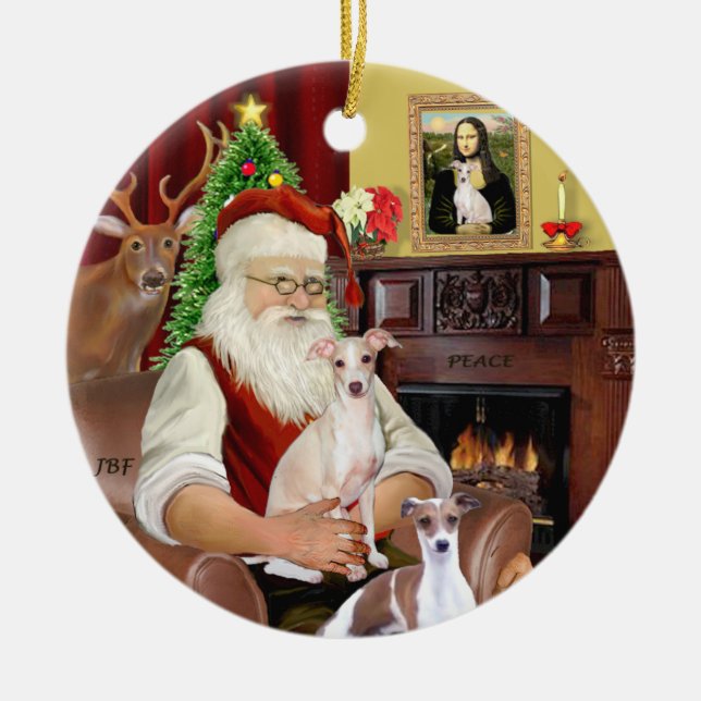 Santa - Italienska Greyhound (TWO) Julgransprydnad Keramik (Framsidan)