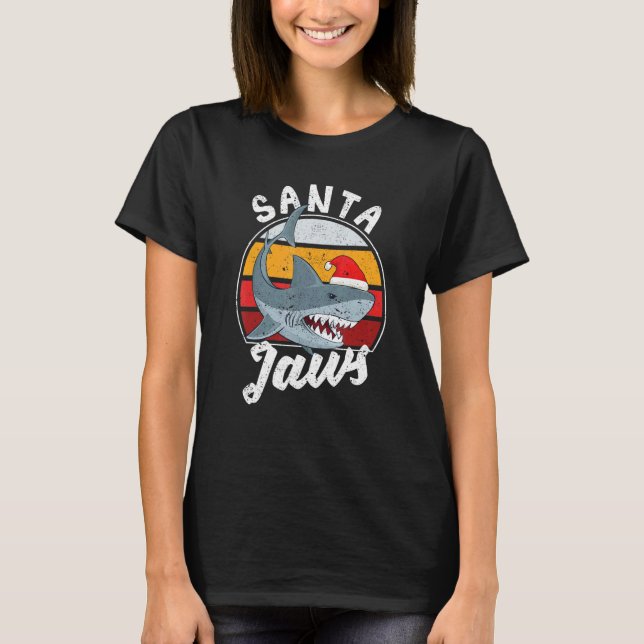 Santa Jaws Christmas Shark Claus Xmas PJs Anglers  T Shirt (Framsida)