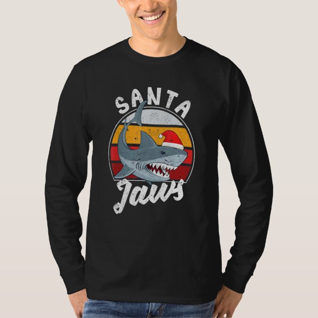 Santa Jaws Christmas Shark Claus Xmas PJs Anglers  T Shirt (Framsida)