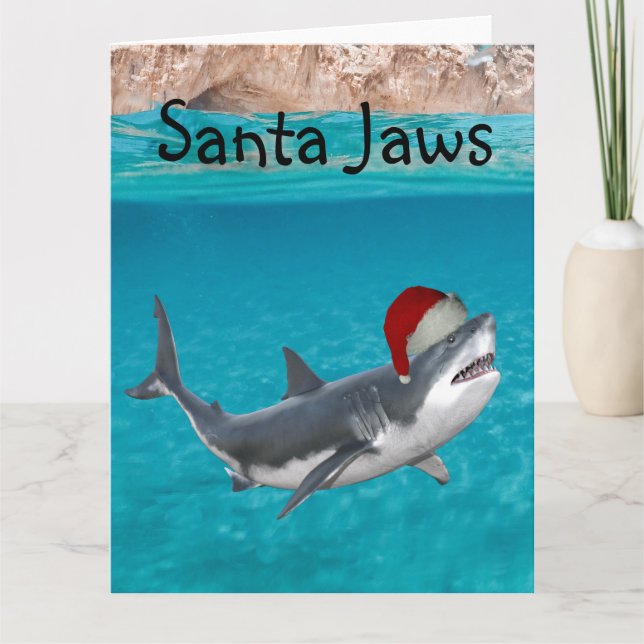 Santa Jaws Funny jul Shark Kort (Framsida)