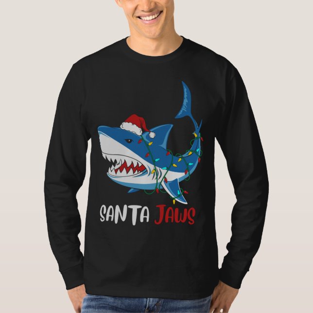 Santa Jaws Funny jul Shark T Shirt (Framsida)