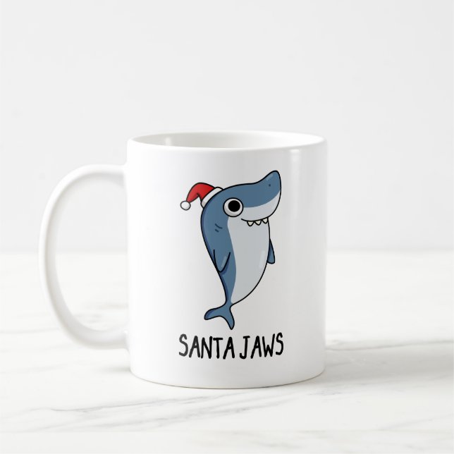 Santa Jaws Funny Shark jul Pun Kaffemugg (Vänster)