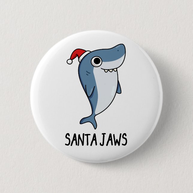 Santa Jaws Funny Shark jul Pun Knapp (Framsida)