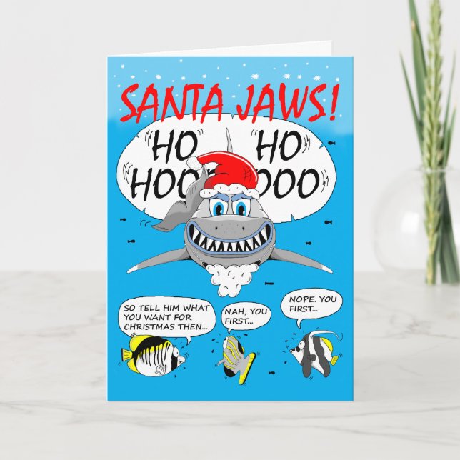 SANTA JAWS! Julhälsningskort. Hajs roligt. Helgkort (Framsida)