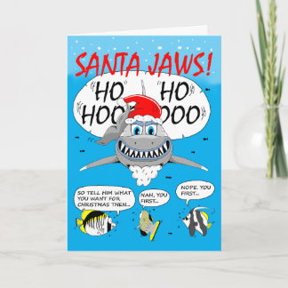 SANTA JAWS! Julhälsningskort. Hajs roligt. Helgkort