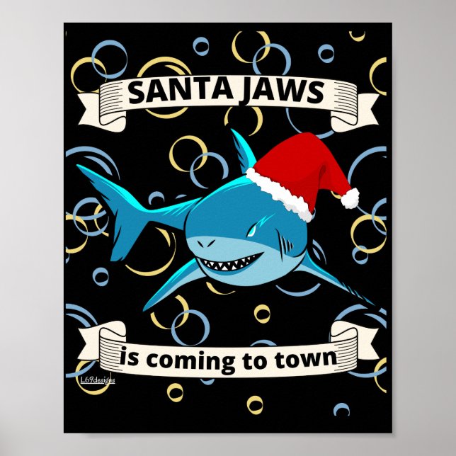 SANTA JAWS KOMMER TILL TEGA LUNDA Jristmas-haj Poster (Framsidan)