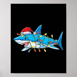 Santa Jaws Shark jul Ljus Merry Sharkmas X Poster