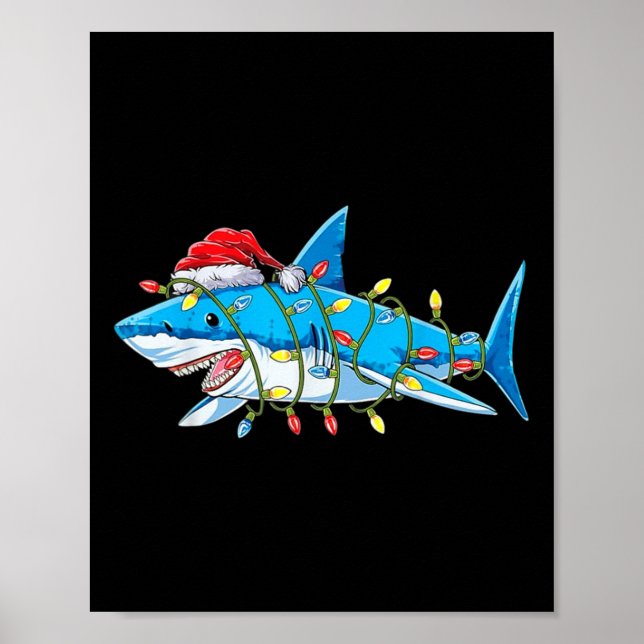 Santa Jaws Shark jul Ljus Merry Sharkmas X Poster (Framsidan)