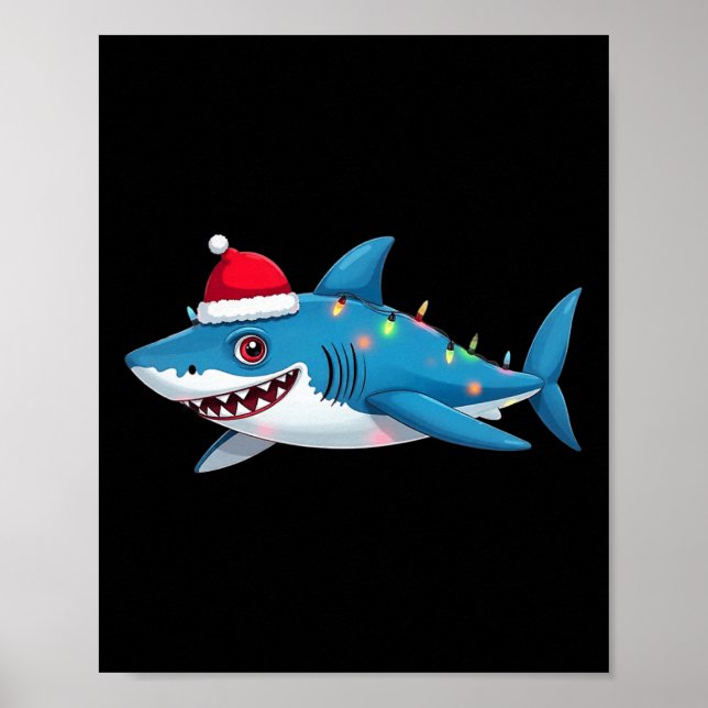 Santa Jaws Shark jul Ljus Merry Sharkmas X Poster (Framsidan)