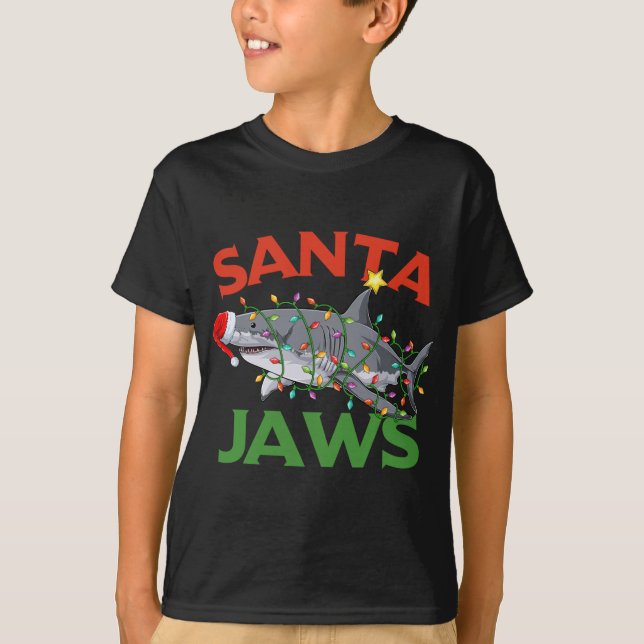 Santa Jaws Shark jul Ljus Sharkmas Julafton Re T Shirt (Framsida)