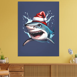 Santa Jaws-Tecknaden i julhak Art Canvastryck