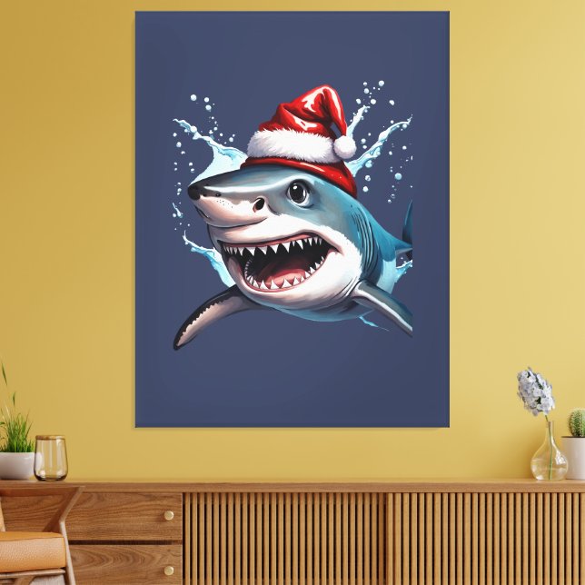 Santa Jaws-Tecknaden i julhak Art Canvastryck (Insitu (Vardagsrum))
