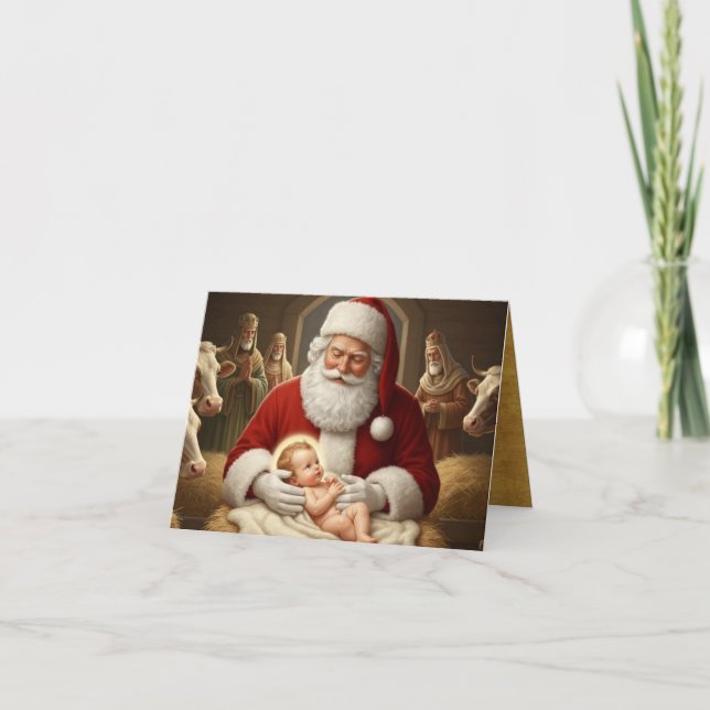 Santa & Jesusbarnet med de vise männen Tack Kort (Framsida)