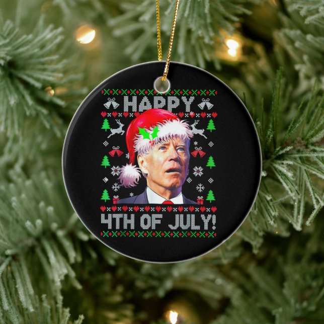 Santa Joe Biden Lycklig 4:e juli Ugly jul Julgransprydnad Keramik (Träd)