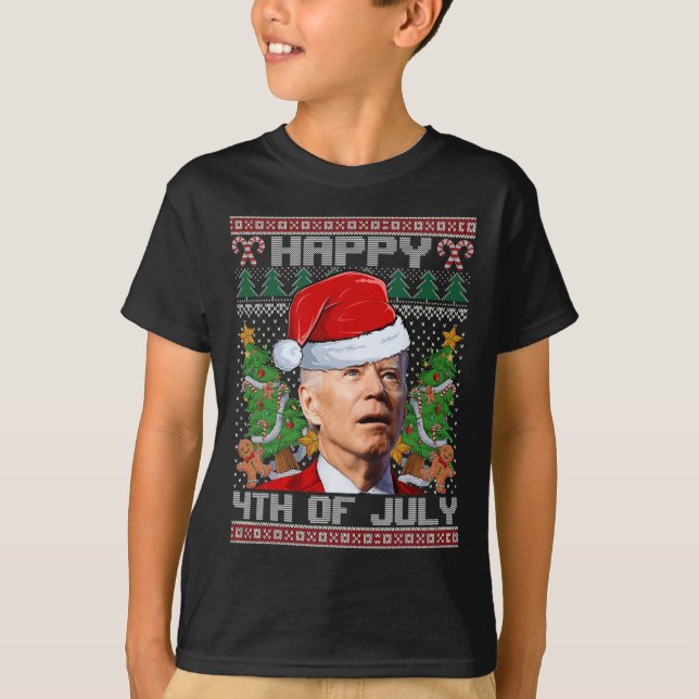 Santa Joe Biden Lycklig 4:e juli Ugly jul T Shirt (Framsida)