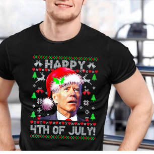 Santa Joe Biden Lycklig 4:e juli Ugly jul T Shirt