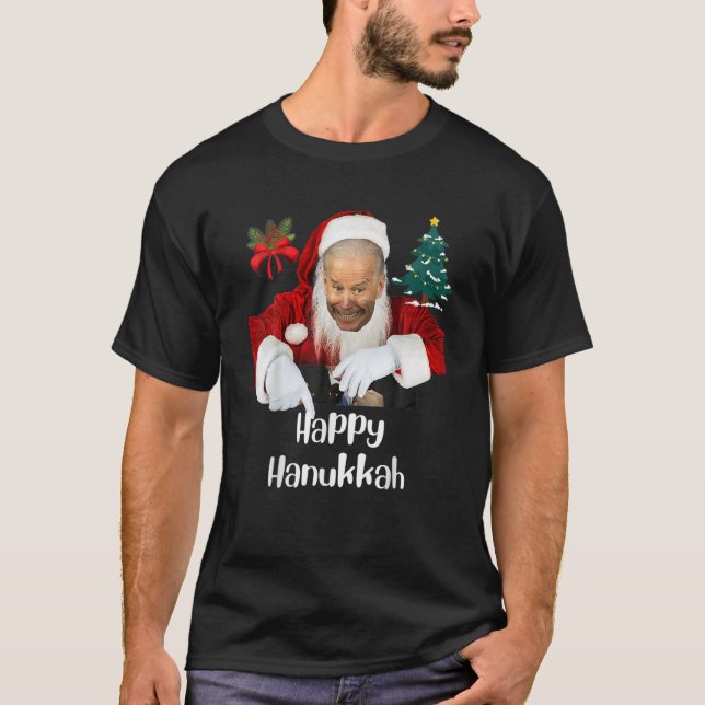 Santa Joe Biden Lycklig Hanukkah Julfonen T Shirt (Framsida)