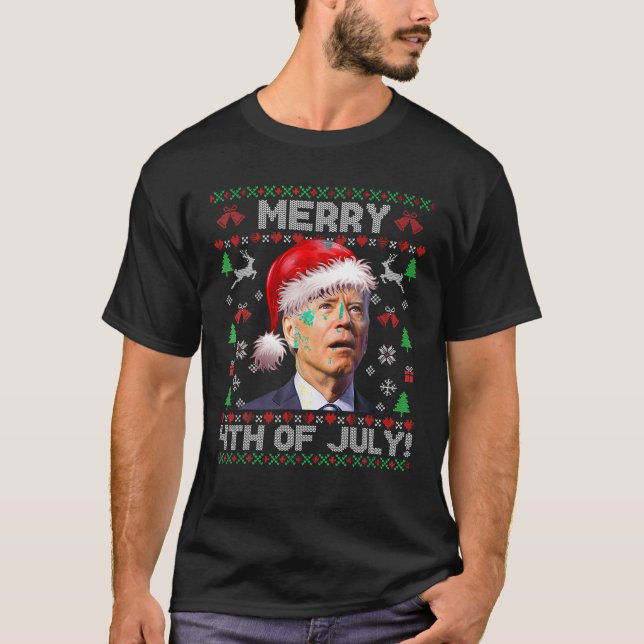 Santa Joe Biden Merry 4:e juli Ugly jul S T Shirt (Framsida)