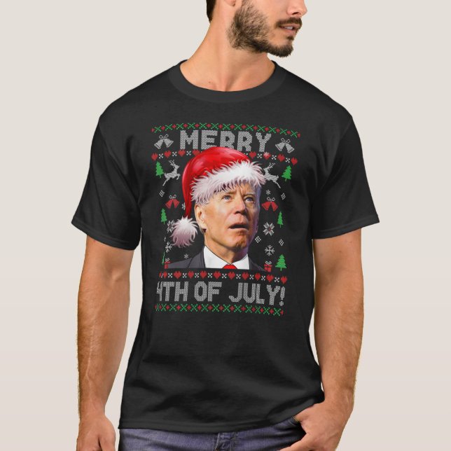 Santa Joe Biden Merry 4:e juli Ugly Sweater (ON T Shirt (Framsida)
