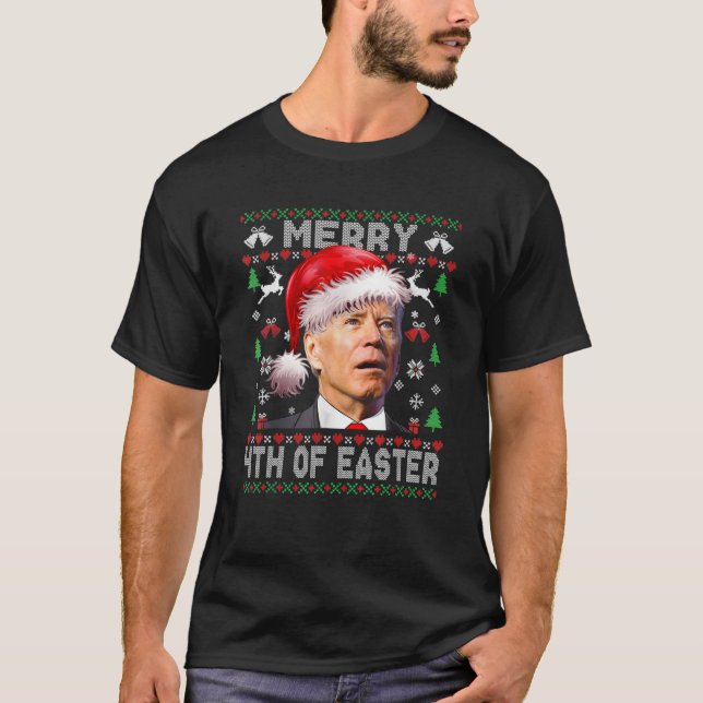 Santa Joe Biden Merry 4:e Påsk-julen T Shirt (Framsida)