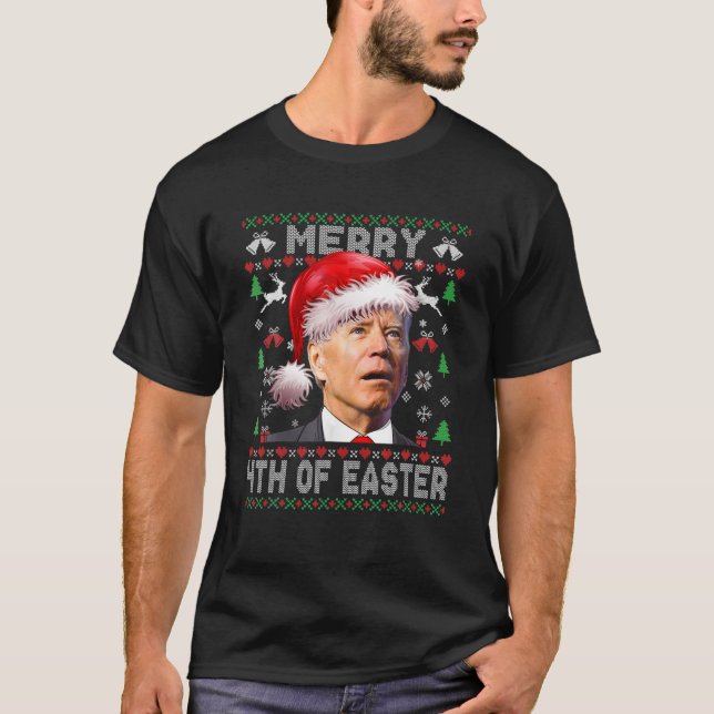 Santa Joe Biden Merry 4th of Påsk Ugly God jul T Shirt (Framsida)