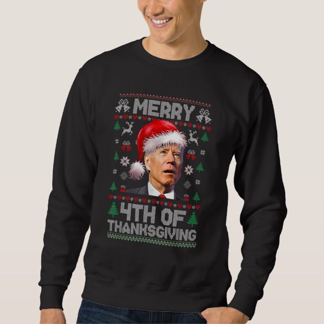 Santa Joe Biden Merry Thanksgiving Ugly jul Lång Ärmad Tröja (Framsida)