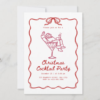 Santa jul cocktail fest, rolig modern inbjudningar