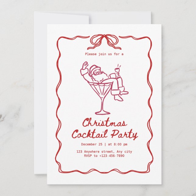 Santa jul cocktail fest, rolig modern inbjudningar (Framsida)