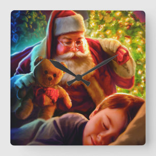 Santa jul fyrkantig klocka