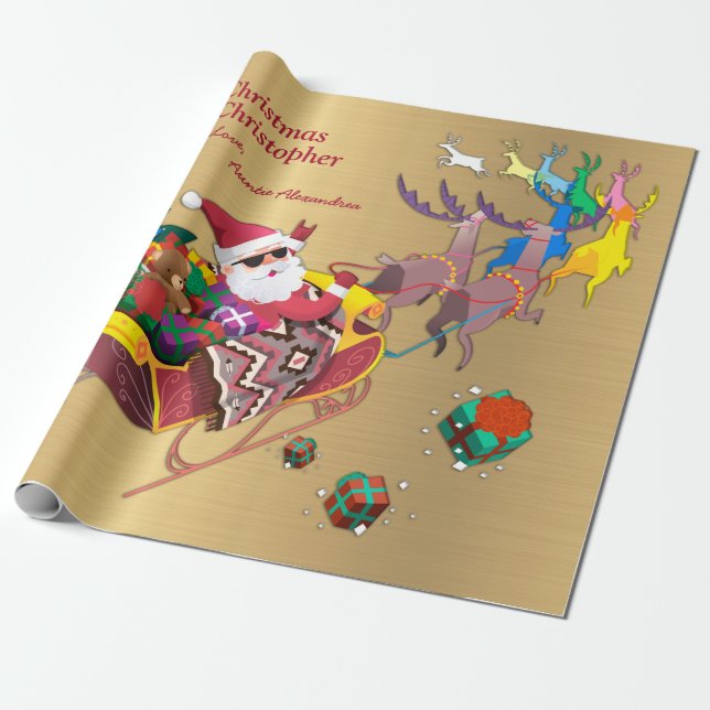 Santa jul God jul Sleigh Personalize Presentpapper (Utrullad)