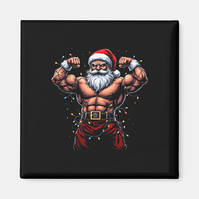 Santa Jul Gym Workout Muscular Jultomten Magnet (Framsidan)