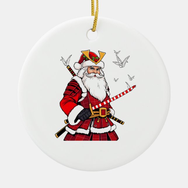 Santa jul Jultomten Japansk Art Samurai Julgransprydnad Keramik (Framsidan)