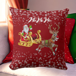 Santa jul Reindeer Sleigh Snowflake Red Baby Kudde