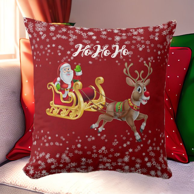 Santa jul Reindeer Sleigh Snowflake Red Baby Kudde (Santa Christmas Reindeer Sleigh Snowflake Red Baby Throw Pillow)