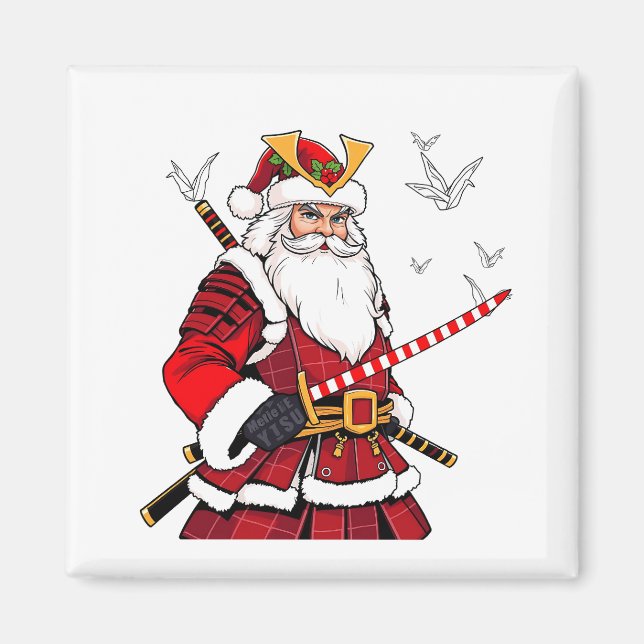Santa jul Santa Claus japansk konst Samuraj  Magnet (Framsidan)