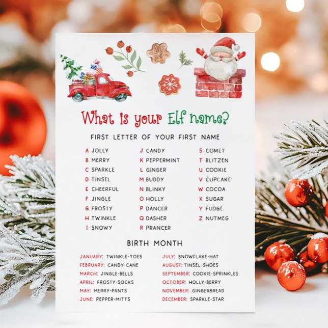 Santa Jul Vad är ditt älvnamnsspel Julkort (Christmas Party Game )