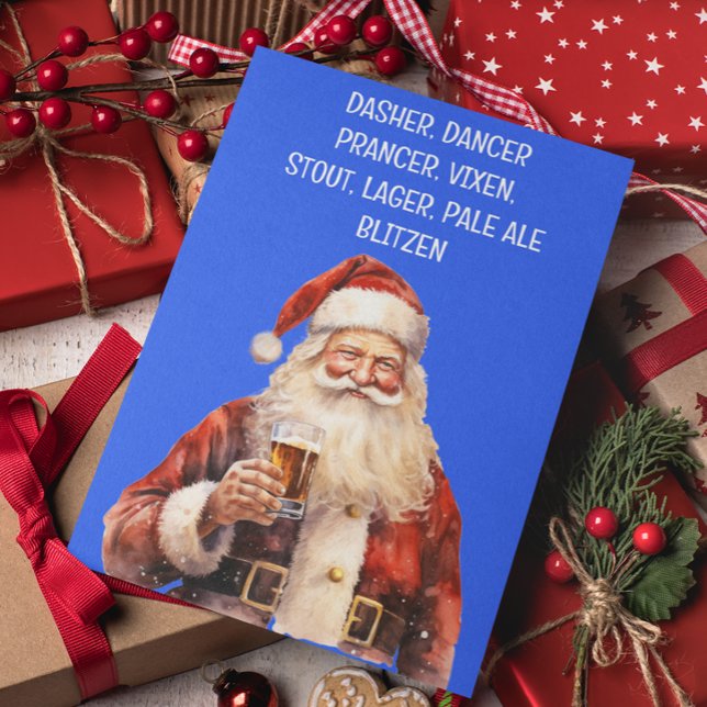 Santa jultomten Funny Reindeer Namn Beer Julkort (Skapare uppladdad)