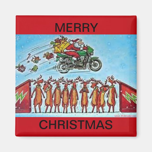 Santa Jumping Reindeer på en kylskåp Magnet (Framsidan)